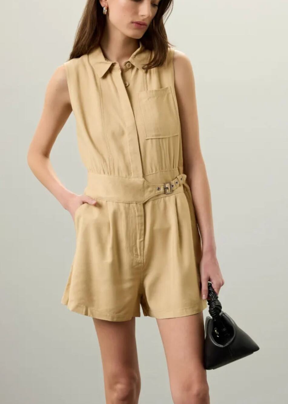 Jason Wu Collection Tan Sleeveless Utility Romper Size 8